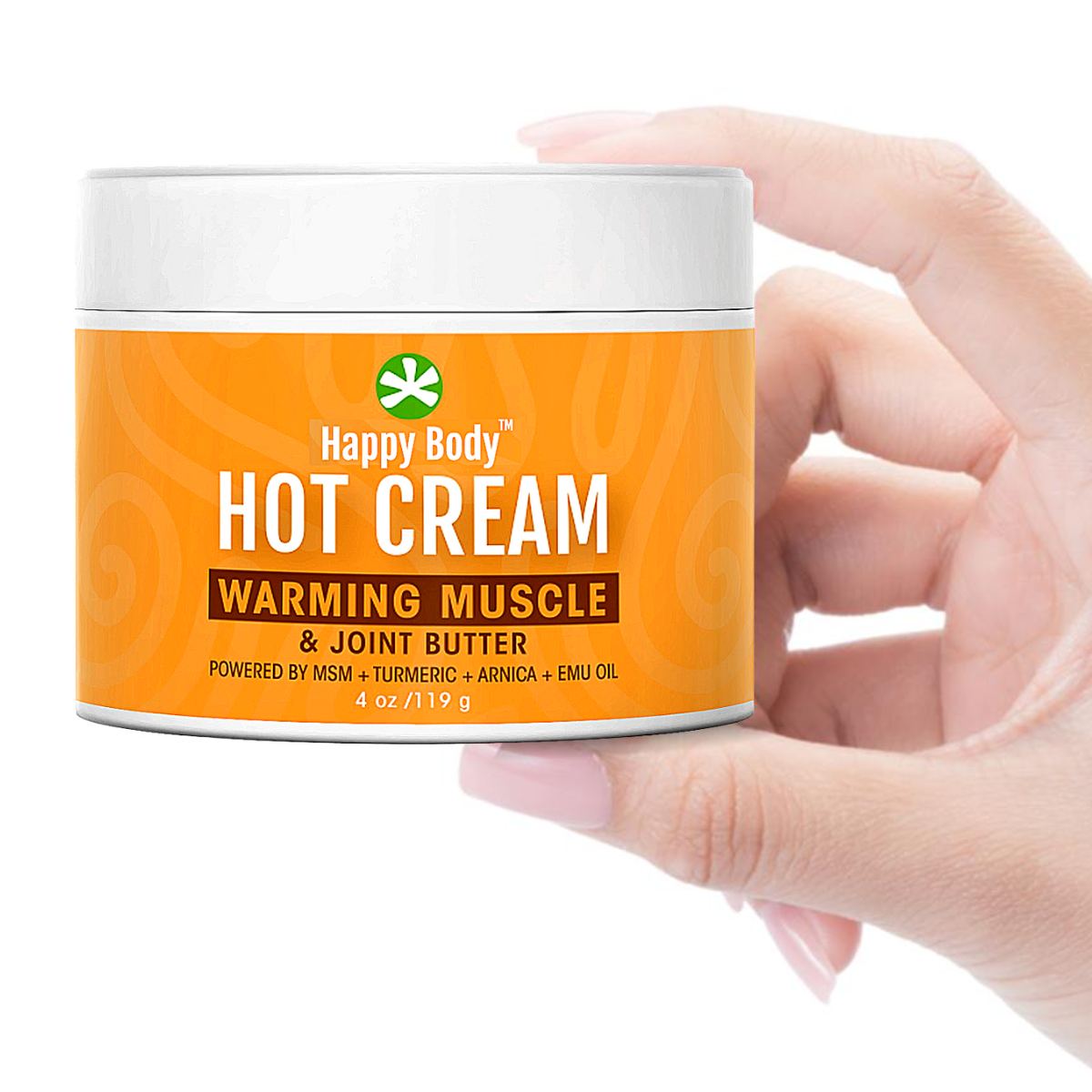 Person holding jar of hot cream