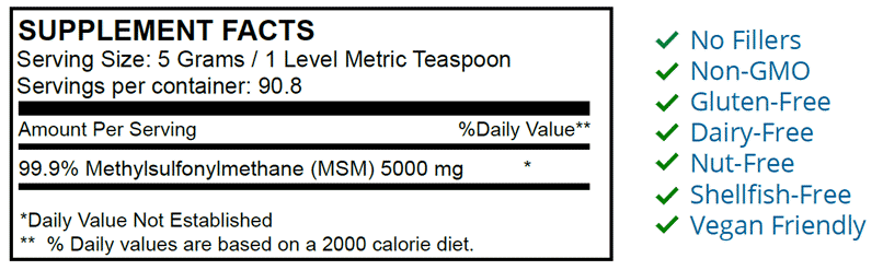 MSM Supplement Facts